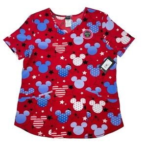 Disney Scrubstar Women's  Size Medium American Mickey V-Neck Print Scrub Top NWT